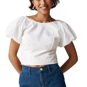 J.Crew Fitted puff-sleeve Cotton Poplin Cropped Top in White CA593 size 6 NWT